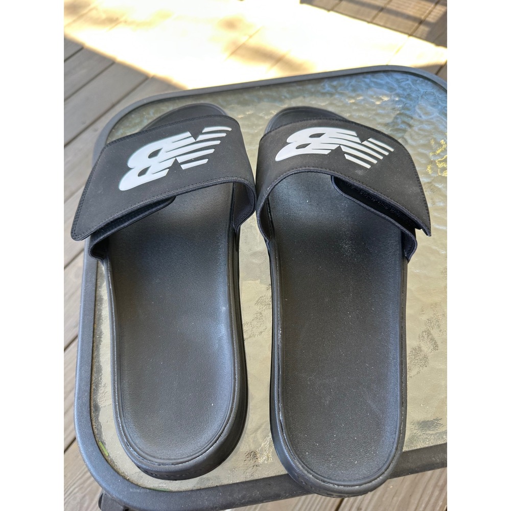 New Balance Men 14‎ Wide 2E Black White Adjustable Slide Sandals - Picture 3 of 9